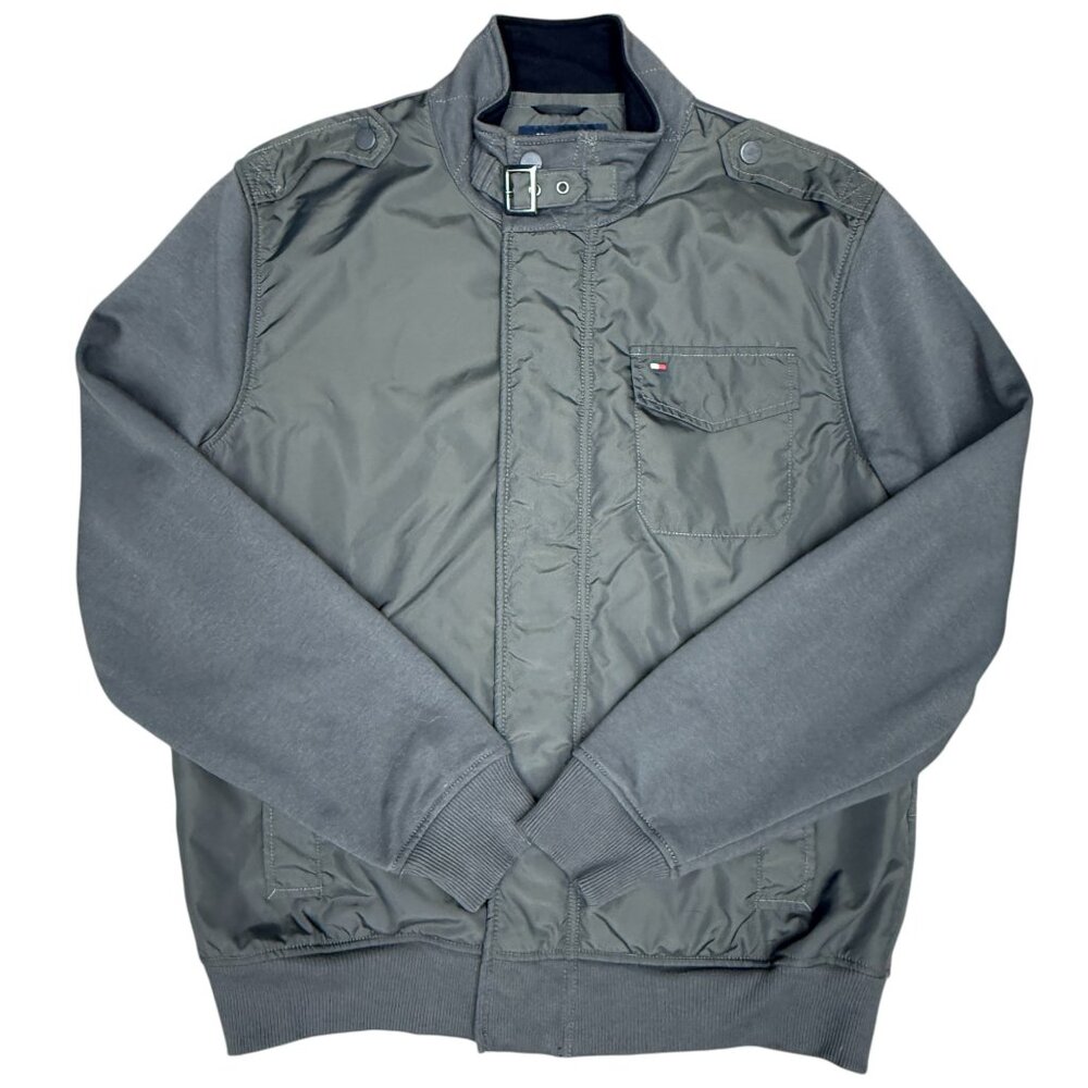 Men's TOMMY HILFIGER Olive Flight Bomber Jacket Sweatshirt- Size Large